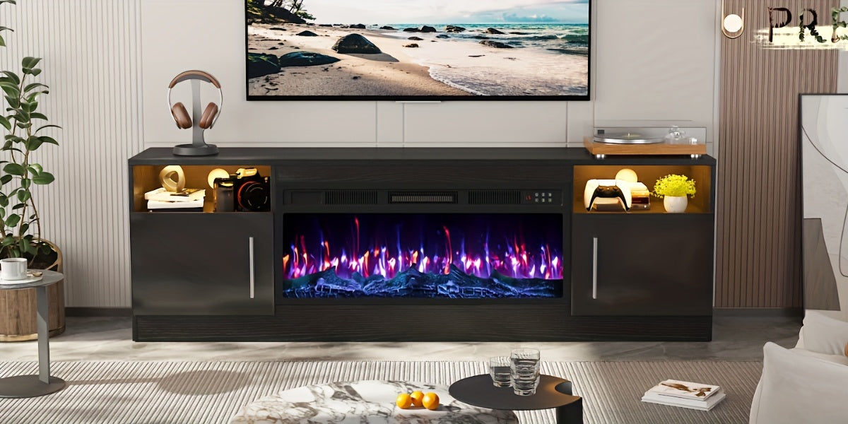 Fireplace TV Stand for Up to 80-Inch TVs with 36-Inch Fireplace, Modern Entertainment Center for Living Rooms