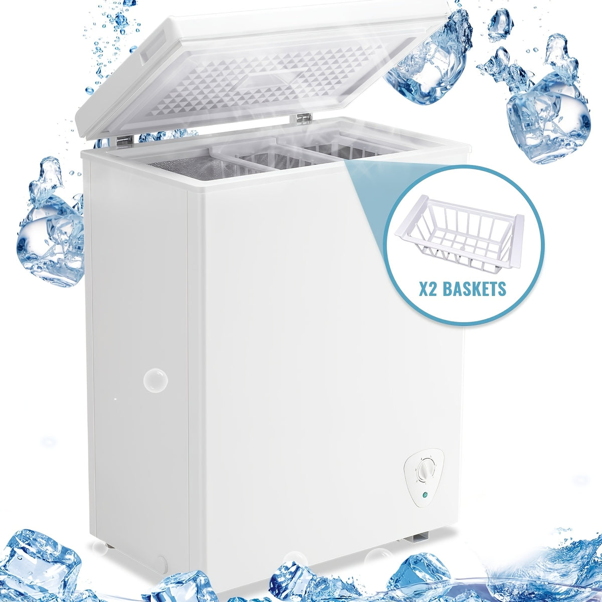 WANAI Small Deep Freezer, 3.5/5.0 Cubic Feet Chest Freezer with Adjustable Temperature, Top Open Door, Removable Storage Basket for Home, Kitchen, Office, Home And Apartment, White