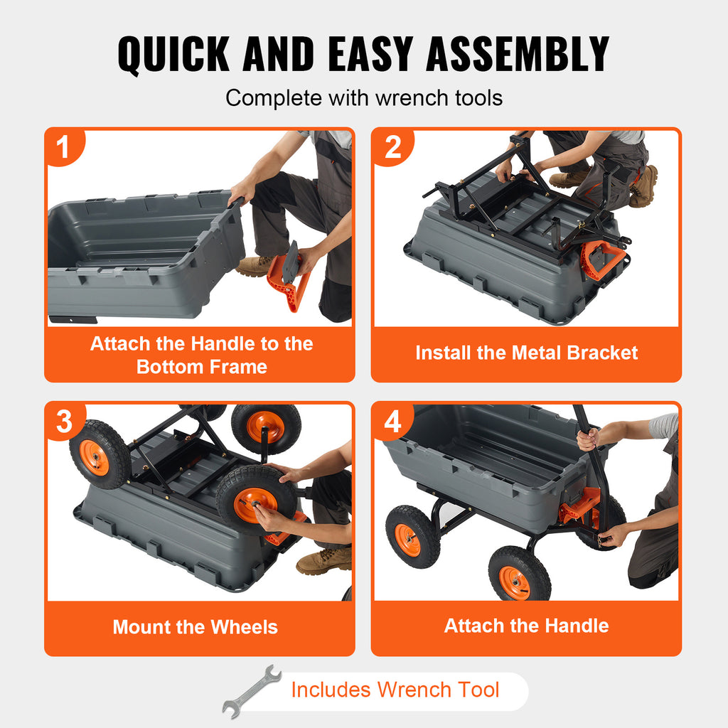 Garden Dump Cart – VEVOR 6.48 cu. ft. Yard Wagon for Heavy Loads and Tractor or Lawnmower Towing