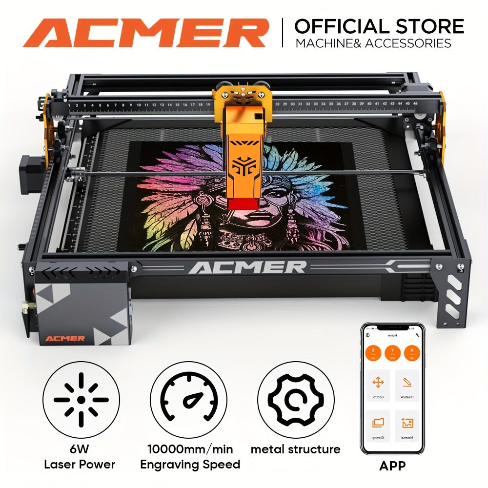 ACMER P1S Pro Laser Engraving Machine, 6W Laser with Z-Axis Lifting Module, WiFi Module, Engraving Accuracy of 0.01mm, 380mm X 370mm Work Area, Diode CNC Machine Tool Blue Light Laser Cutter, Ideal for DIY Craft Enthusiasts, Great Mother's Day Gift