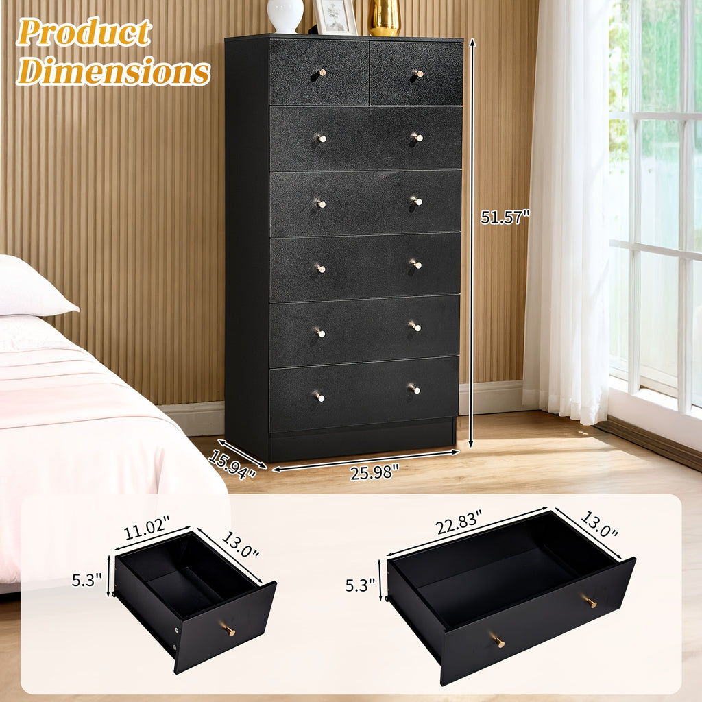 Bonnlo Dresser Featuring Seven Drawers, Wooden Chest of Drawers, Contemporary Storage Organizer Nightstand for The Bedroom
