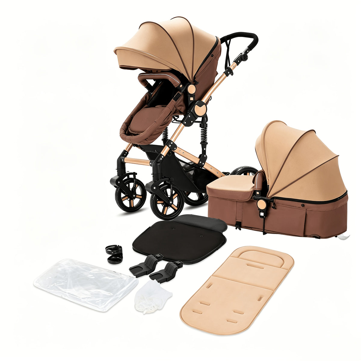 Foldable Stroller Suitable for Children Under, with a Single-Foot Brake, Sunshade, Adjustable Push Handle, And Comes with Foot Cover, Mosquito Net, Rain Cover, Baby Bottle Holder, Etc., Convenient for Storage And Use When Going Out