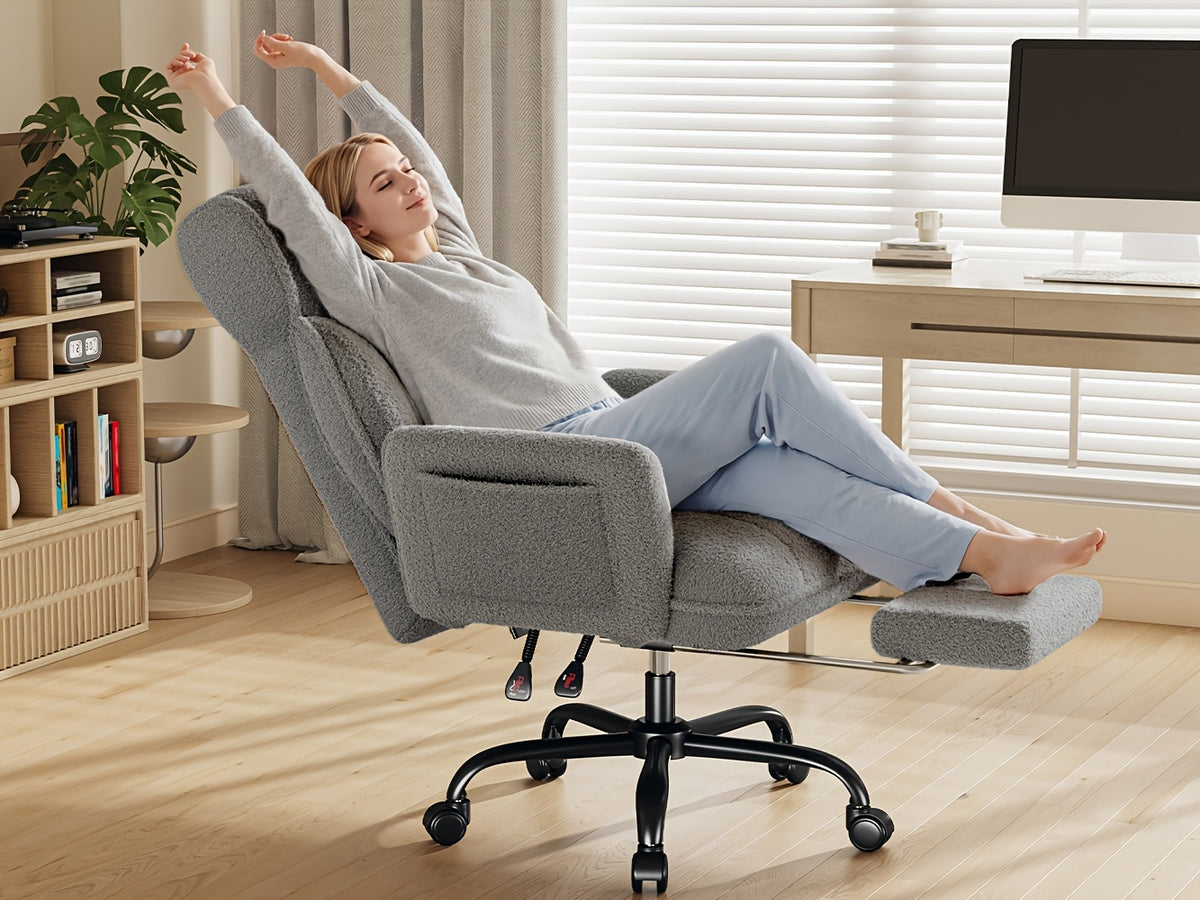 Big Tall Office Chair, Flip Armrests For Pets & Cross Legged Sitting, Adjustable Back & Footrest, Comfortable Fabric Executive Ergonomic Chair For Office, Study, Meeting Room, Pink, White, Black, Grey