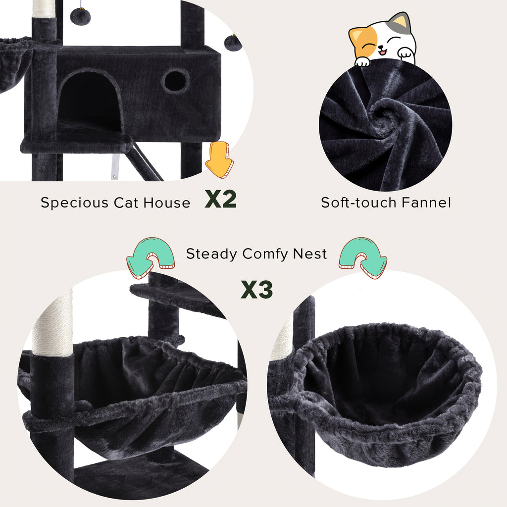 HOOMIC 81-Inch Multi-Level Tall Cat Tree for Indoor Cats/ Large Cat Tower with Plush Condo/ Hanging Hammock & Basket/ Comfortable Cat Perches/ Sisal Scratching Posts/ Sturdy Base/ Spacious Play House/ Pet Furniture/ Free Shipping