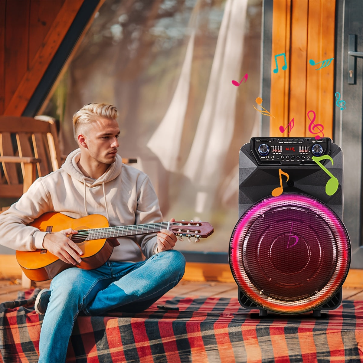 18 Inch Party Rechargeable Wireless Speaker With Deep Bass, 4500W Peak Power DJ Sound System With Wireless Microphones, USB/SD, AUX & Guitar Inputs