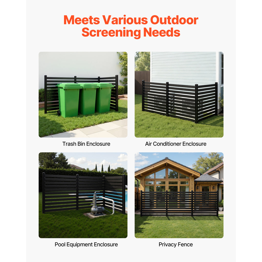 VEVOR 3 Panels Outdoor Privacy Screen, 50 x 48 in Air Conditioner Fence with 27.6 in Ground Stakes, Pool Equipment Enclosure, Vinyl Privacy Fence, Ideal for Trash Can and A/C Units, Black