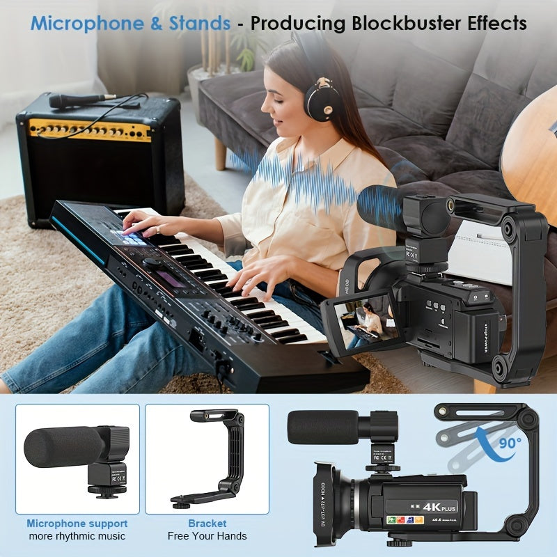 NEW 4K 60FPS HD Camcorder, Support External Microphone, WIFI Transmission And HD Output, Six-axis Anti-shake, Remote Control Operation, Accurate Autofocus, 3.0-inch Capacitive Touch Screen That Can Be Rotated By 270 Degrees, 80-degree Angle