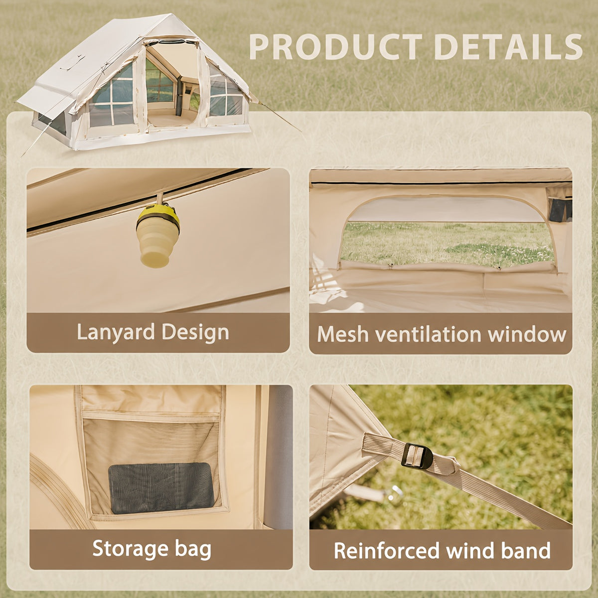 LILYPELLE Inflatable Camping Tent for 4-6 People, Easy Setup Oxford Cloth Air Tent with Stove Jack And Hand Pump, Spacious Glamping Tent House for Adults
