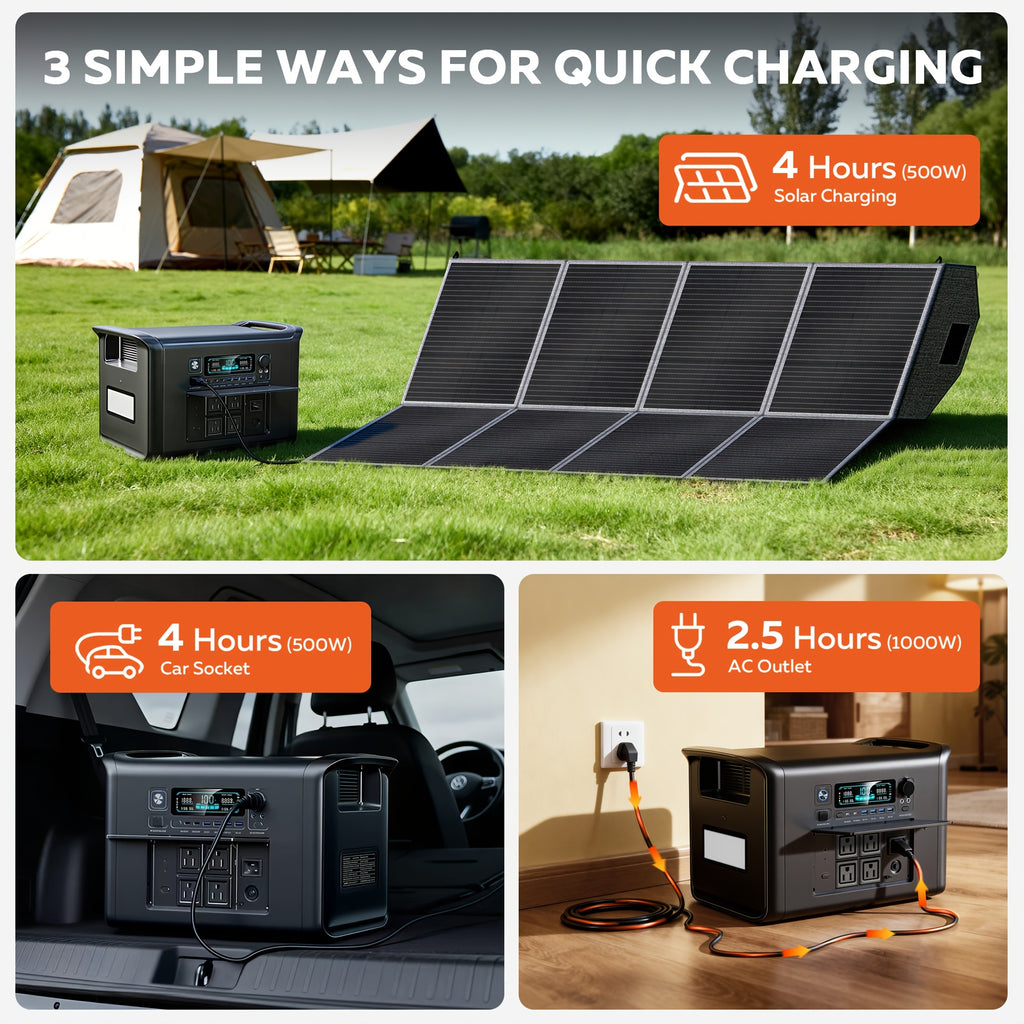 Ctolity AP2000 2048Wh 2400W (Peak 4800W), AP1000 1024Wh 1800W (Peak 3600W), AP400 345Wh 500W (Peak 1000W) Portable Power Station, Lifepo4 Battery, UPS Function, Solar Generator For Camping, Fast Charging High Capacity, Pure Sine Wave