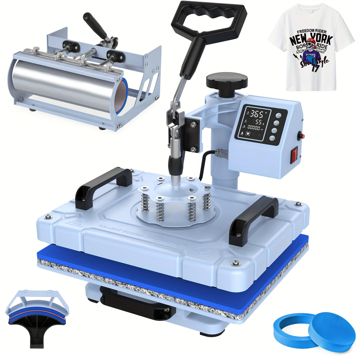 Professional 5-in-1 Heat Press 12x15 Inch with 30oz Tumbler Press, Swing Away Design, Digital Sublimation Machine for T-Shirts, Tumblers, Hats & Plates