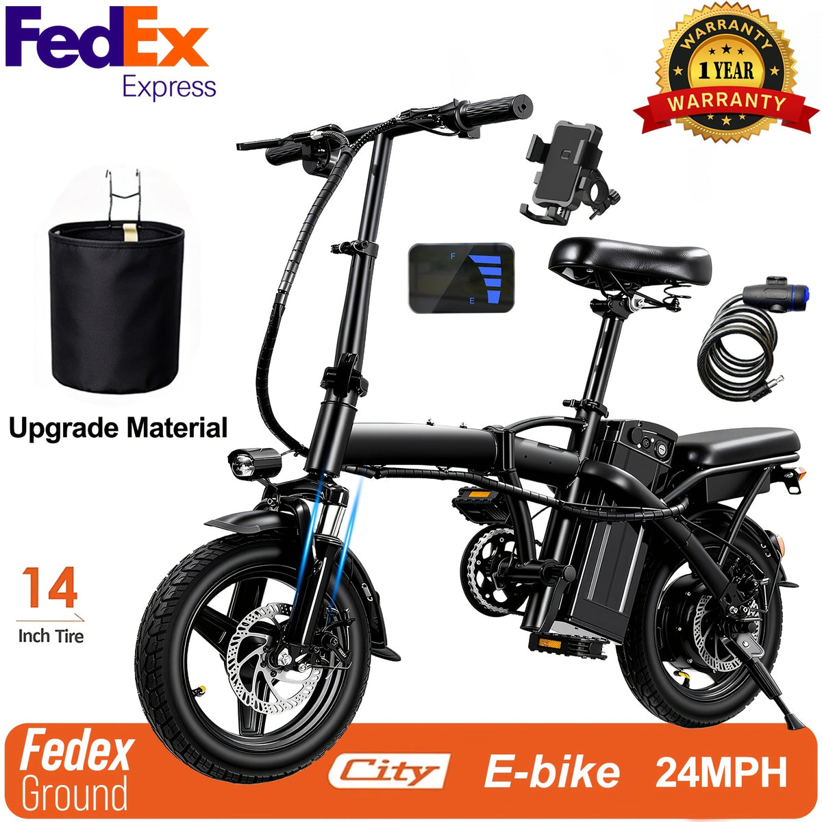 High Performance Adult Electric Bicycle, Portable Design Foldable Electric Bicycle, 500W Motor And 48V 10Ah Battery, 16-24 Mph Speed, Dual Disc Brakes, 14 Inch Electric Bicycle with Pedals, Suitable Gift for Teenagers