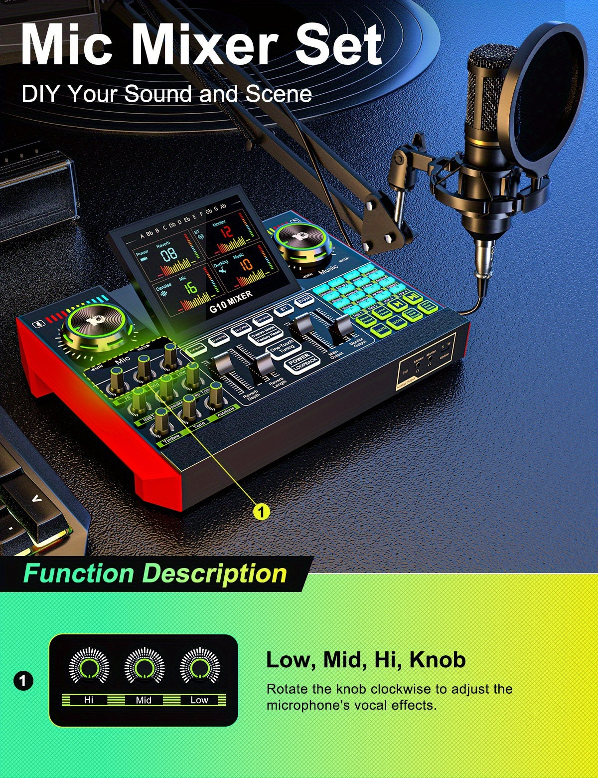 Tenlamp G10 BM800 Mic Mixer Set Podcast Influencer KOL Singing Gaming DJ Mixing Station Controller Equipment Studio Professional Recording Electronic Music Mixer Power Karaoke Machine Available Dynamic Condenser Wired Microphone Portable Microfono