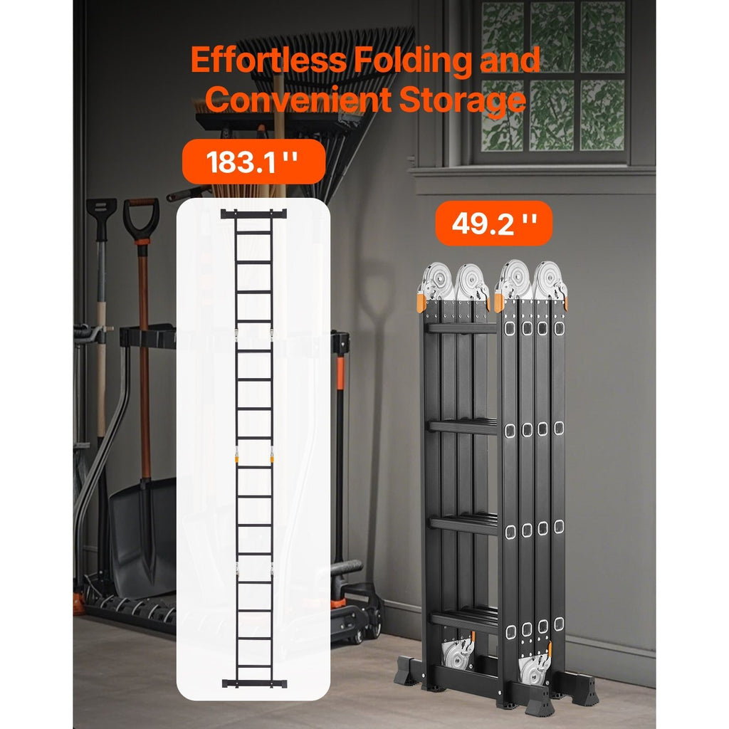 VEVOR Multi-Purpose Folding Ladder 7-in-1 3/4/5 Step 15.5ft with Scaffolding Plank/No accessories