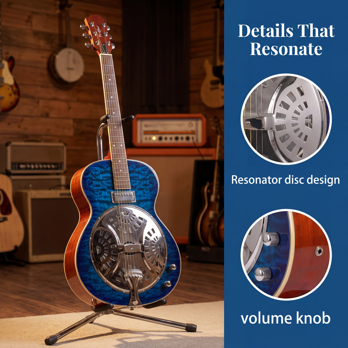 Acoustic-Electric Resonator Guitar Kit, 40-Inch Steel-String Right-Handed Model for Blues, Country and Bluegrass