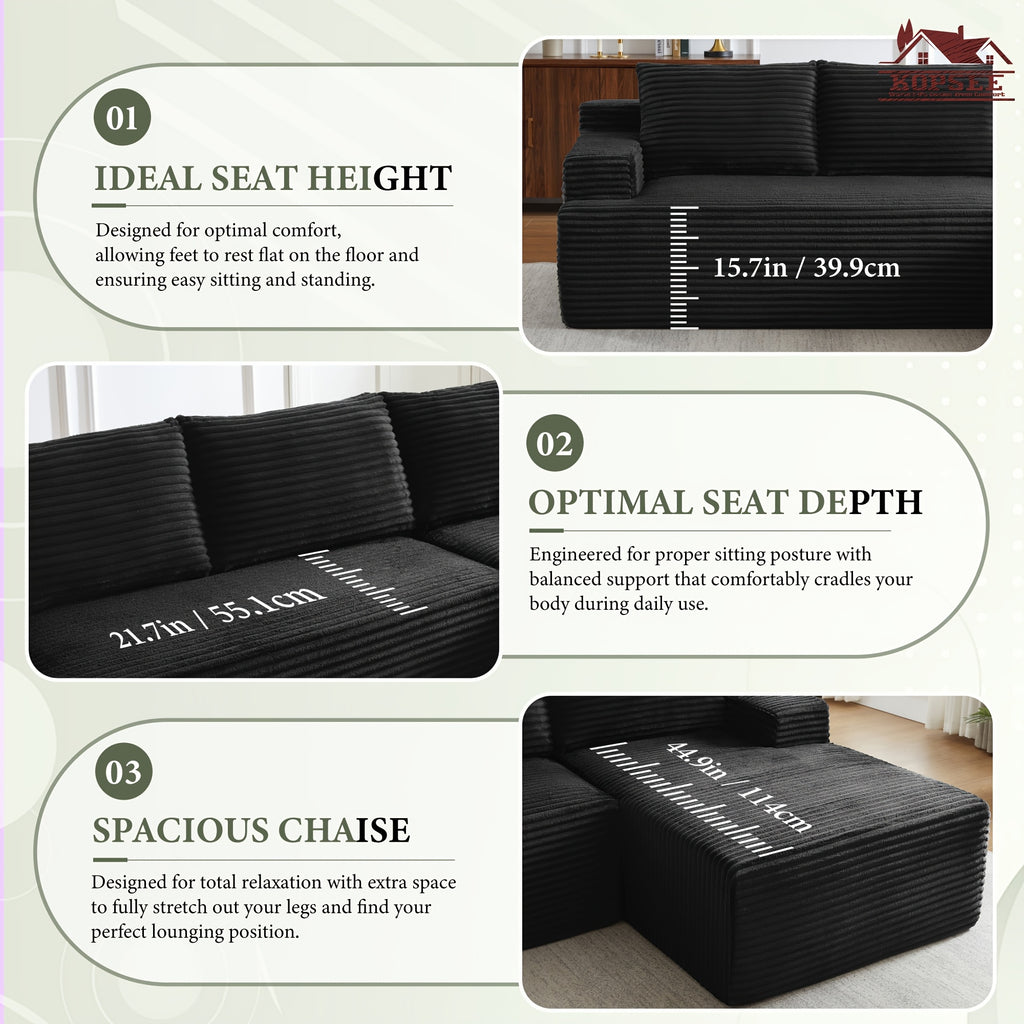 KOPSEE 96" Sectional Sofas for Living Room Cloud Couch Sofa with L-Shape Upholstered Boneless Couches Modern Modular Sectional Sofa with Chaise