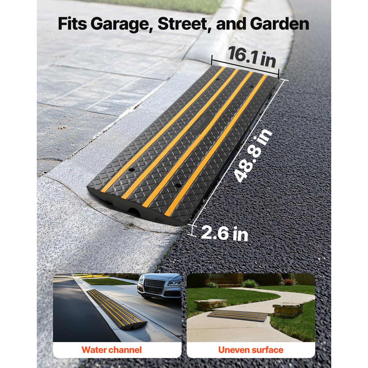 VEVOR 1 Pcs /2 Pcs / 3 Pcs Driveway Rubber Curb Ramp 33069 lbs 2.6 in Rise Threshold Ramp