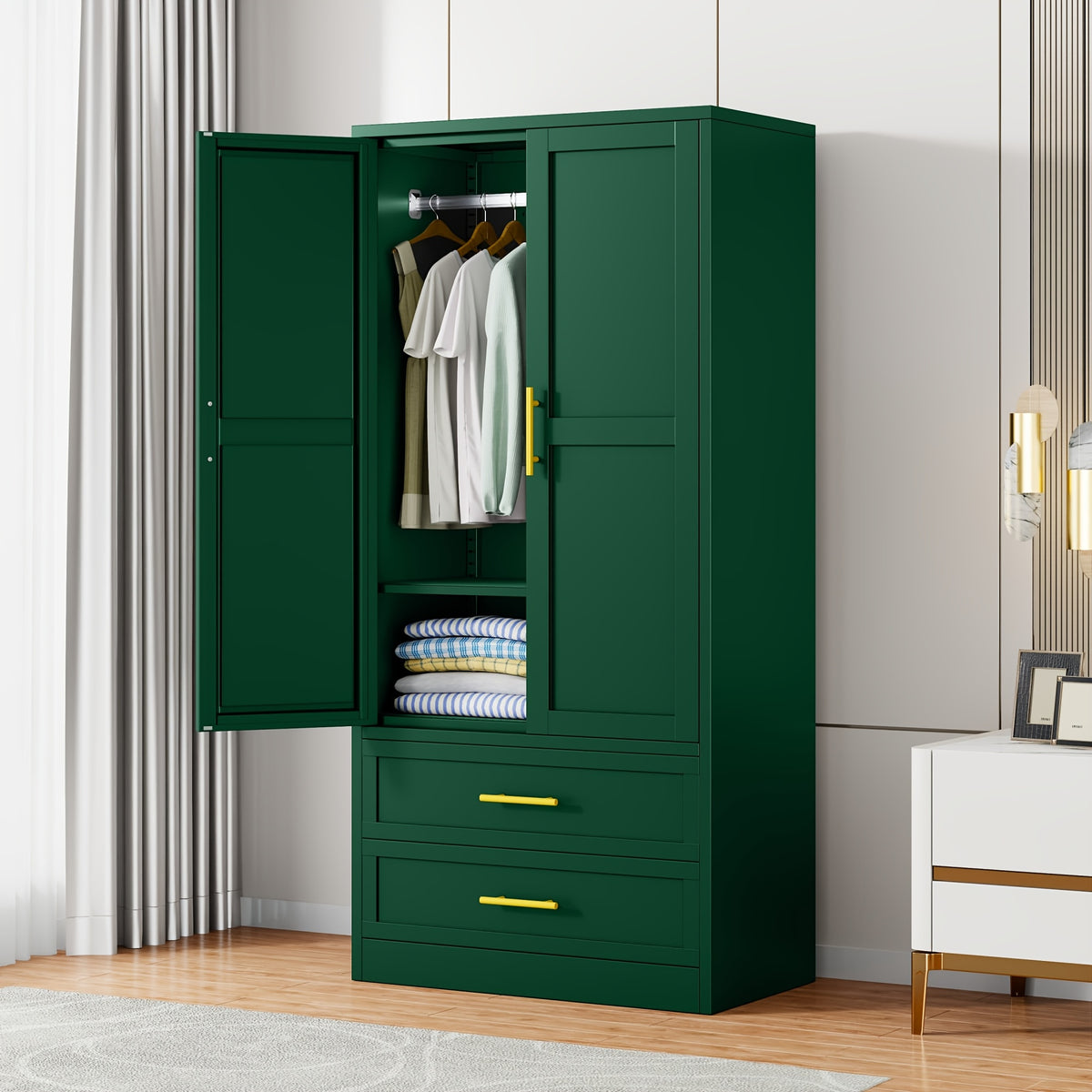 71" Metal Armoire with 2 Doors, Hanging Rod, 2 Drawers And Adjustable Shelf - Clothing Storage Cabinet for Bedroom, Gym, Cloak Room