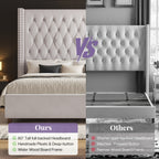 LUXOAK 60 Inch Tall Velvet Bed Frame With Tufted Wingback Headboard, Solid Wood Legs And Slat Support, No Box Spring Needed