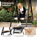Outdoor Porch Swing with Stand for Adults, Patio Swing Chair with Removable Cushions and Side Tables for Garden, Balcony, Backyard and Poolside