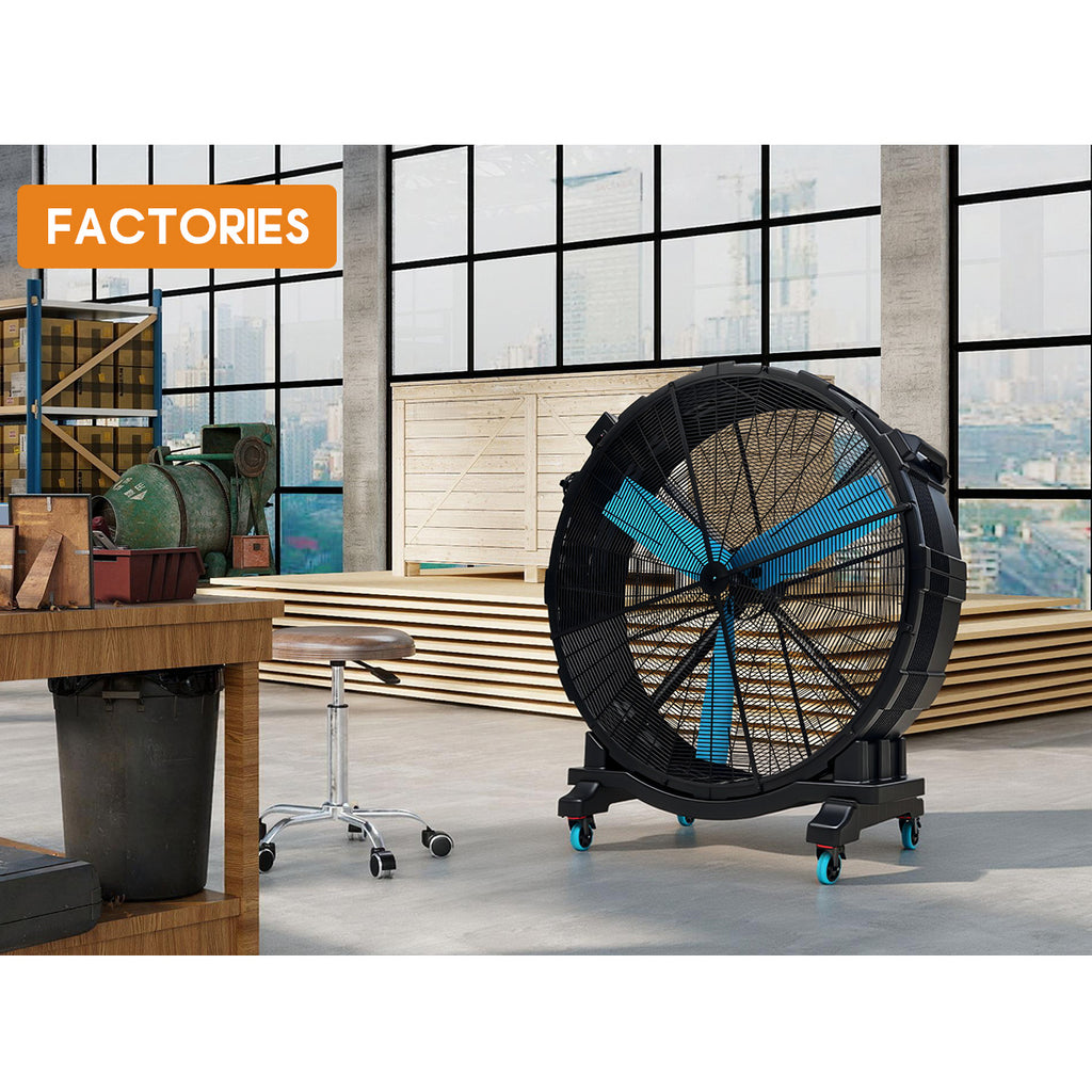PAPAJET Industrial Drum Fan Mobile High Airflow Floor Fan for Garage Workshop Warehouse