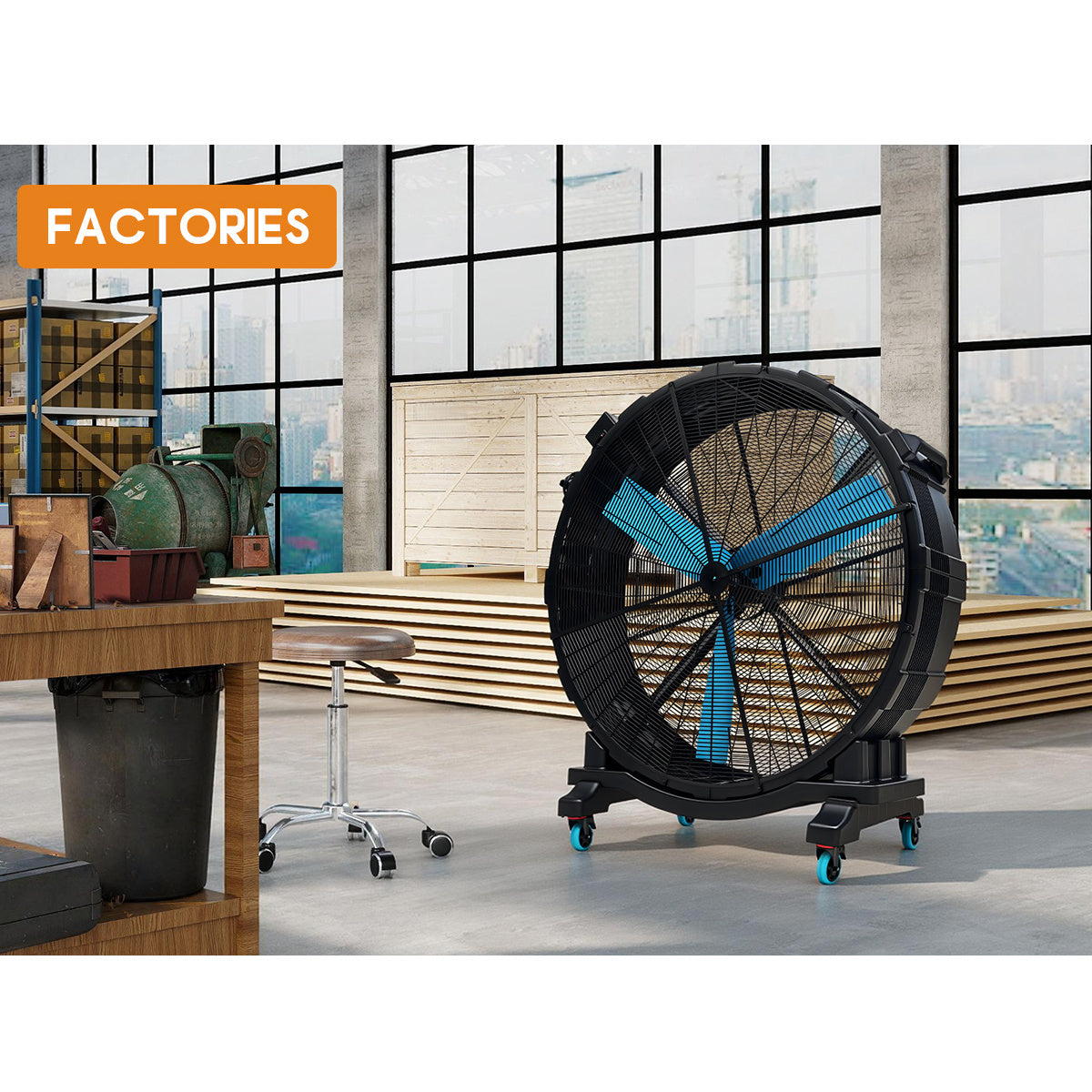 PAPAJET Industrial Drum Fan Mobile High Airflow Floor Fan for Garage Workshop Warehouse