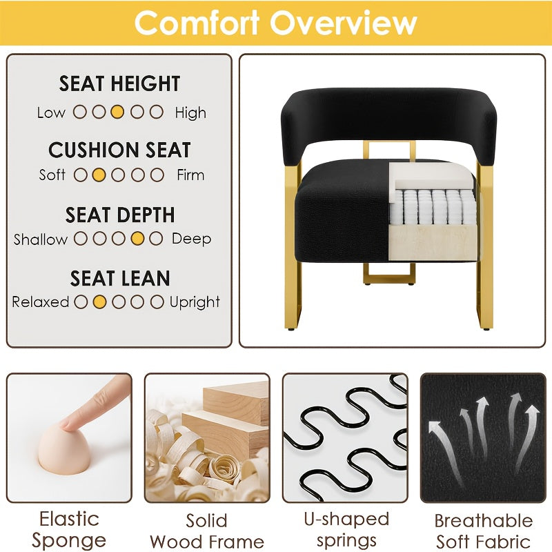 Modern Black Accent Chair with Iron Feet, Bucket Chairs, Arm Chairs for Living Room Bedroom, Suitable for Living Room, Bedroom, Hallway, Office (1, Black)