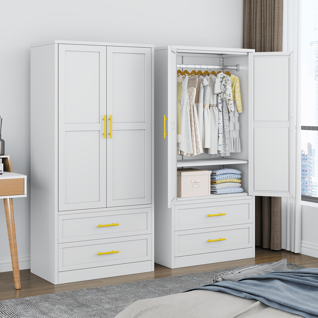Mxa 71.39 "H metal storage cabinet with armrests, 2 drawers, adjustable shelves, clothesline, and home wardrobe