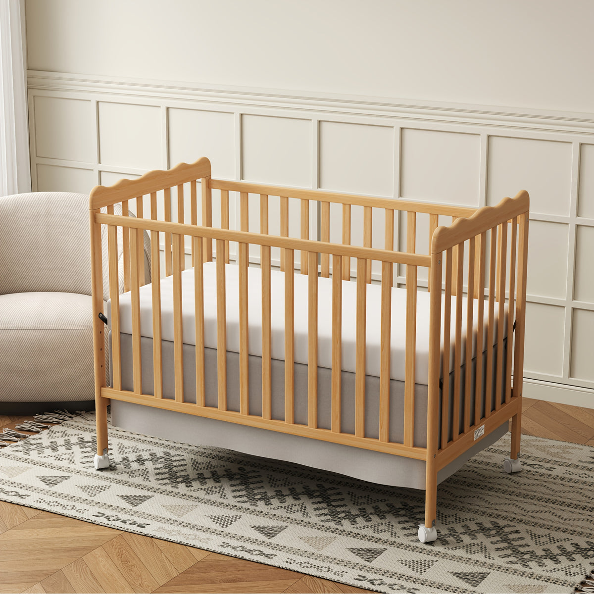 Goldzone 4in 1 Convertible Baby Crib, Wooden Baby Stuffs Converts Into Toddler Bed, Daybed, Newborn Essential with 3 Adjustable Base, Nursery Decor Necessities with Wheel & Non-Toxic Finishes, Item Weight: 36lbs, Maximum Weight Recommendation: 50lbs
