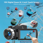DINGETU 5K Video Camera Camcorder, 64MP WiFi Vlogging Camera for YouTube with IR Night Vision, 18X Digital Zoom, 3" Touch Screen, Webcam, Microphone, Remote Control & 2 Batteries