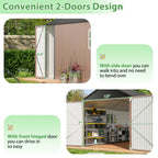 12x20x9.3/12x14/6x4ft Metal Storage Shed - Outdoor Garden Shed Kit, Lockable Tool Shed, Backyard Shed with Double Hinged Doors, 4 Windows, Carport for Car, Truck, Bike and Lawn Mower & Equipment, Brown