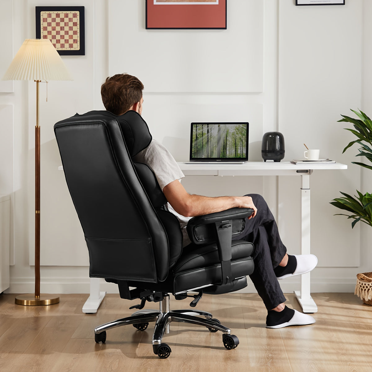 Home Office Reclining Desk Chair, Big and Tall High Back Executive Computer Task Chair with Leg Rest and Lumbar Support, Adjustable Height and Footrest, Armrest