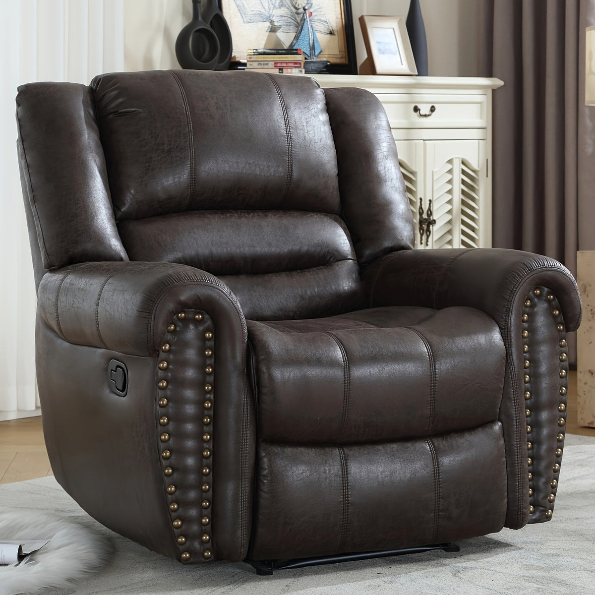 Faux Leather Recliner Chair, Classic And Traditional Manual Recliner Chair with Comfortable Arms And Back Single Sofa for Living Room