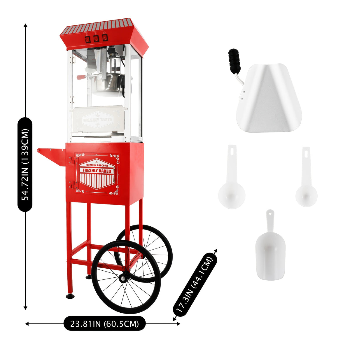 12Oz Popcorn Machine with Cart, 3-Switch Popcorn Maker, Stainless Steel And Tempered Glass, Perfect for Movie Theaters, Parties And Family Gatherings
