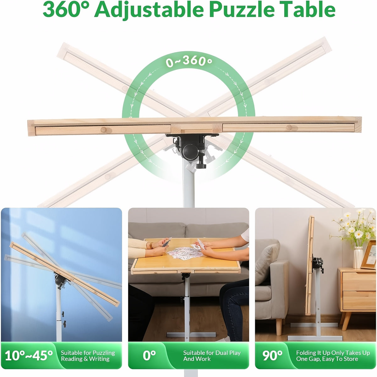 Adjustable Height Puzzle Table with Tilt Board And Sorting Trays, 35 X 26 Inches Large Puzzle Table for Up to 1500pcs, Smooth 28.4-35.4 Inch Height Range, Rolling Wheels, Stable Metal Frame, Portable Puzzle Station for Adults Seniors