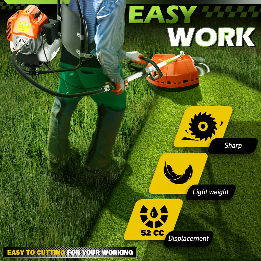 52CC Weed Eater Gas Powered, 3 In 1 Gas Weed Wacker Backpack Brush Cutter Gas String Trimmer 2-Stroke Grass Weed Trimmer