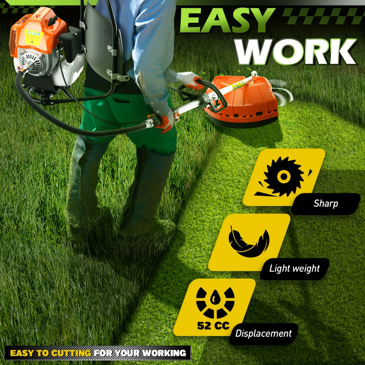 52CC Weed Eater Gas Powered, 3 In 1 Gas Weed Wacker Backpack Brush Cutter Gas String Trimmer 2-Stroke Grass Weed Trimmer