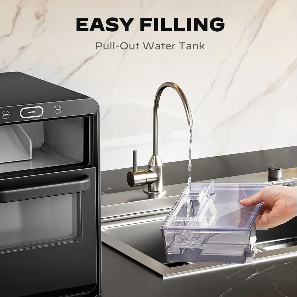 44 LBS Nugget Ice Maker Machine, Desktop ice maker, with front-pull-out water tank and removable basket, suitable for home/ kitchen/ camping, stainless steel