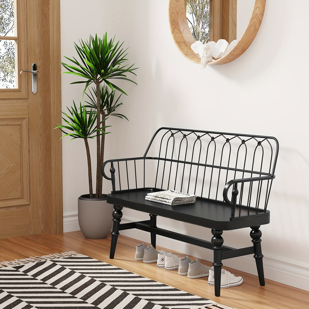 Entryway Bench, Spindle Back Wooden Dinning Bench, Farmhouse Foyer Bench for Entryway, Living Room, Dinning Room, Mudroom, HLR