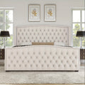Platform Bed Frame, Velvet Upholstered Bed with Deep Button Tufted & Nailhead Trim Wingback Headboard/No Box Spring Required/
