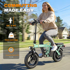 Hisent G11&F9 Folding Electric Bike | Dual Suspension System | Upgraded Frame | 12-35 Miles Range (Optional) | Features Dual Seat, LED Headlight, Disc Brakes, 14-Inch Tires, 500W High-Power Motor, Top Speed Of 19.9 Mph