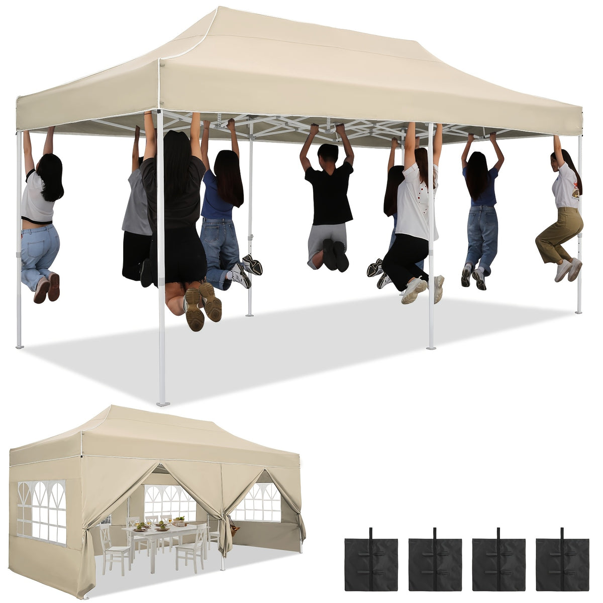 10X20Ft Heavy Duty Canopy, Pop-Up Design with 6 Side Walls, Suitable for Party Events Weddings, Roller Pack, Upgraded Thickened Hexagonal Legs