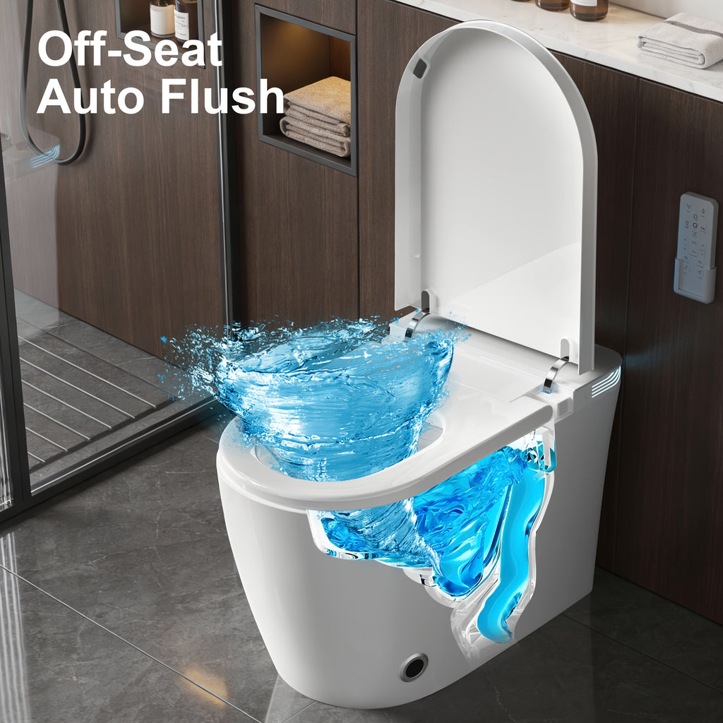 Smart Toilet with Built-in Bidet Function; Bidet Toilet with Heated Seat And Night Light; Modern Tankless Toilet, One-piece Design Featuring Soft-close Lid, Drying Function, Foot Sensor, Automatic Lid, And Seat Functions.