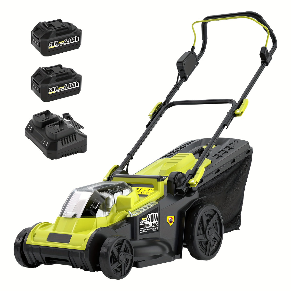 40V 16-inch Cordless Lawn Mower With 11.89gal Grass Collection Bag, 6 Position Height Adjustment Electric Lawn Mower, 2 X 20V 4.0Ah Battery Powered Push Lawnmower, 2.4A Fast Charger Included
