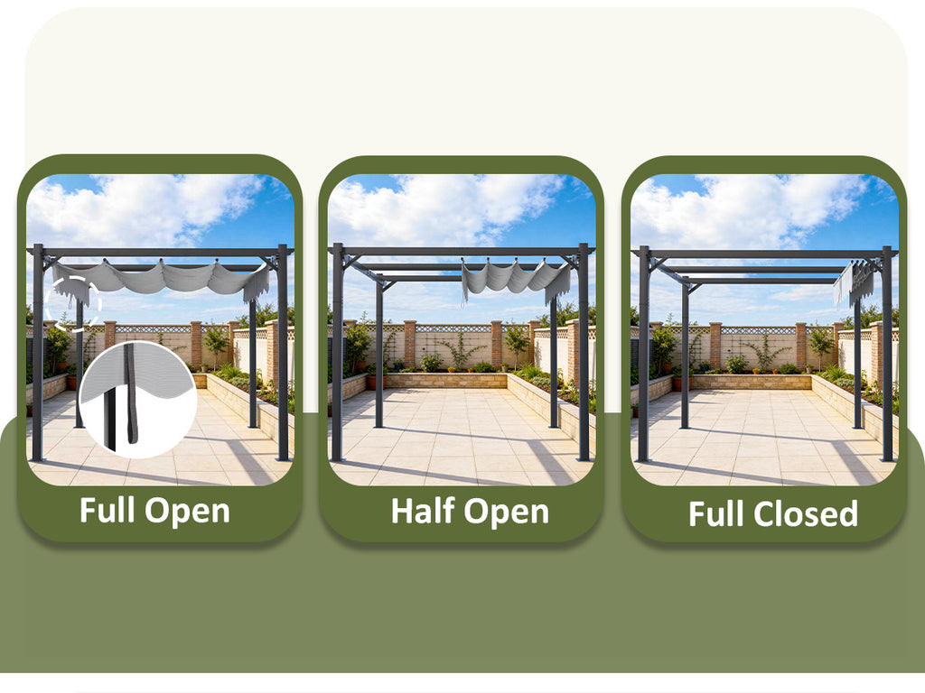 Polar Aurora 10x12 FT Outdoor Pergola with Retractable Canopy, Patio Metal for Patio, Decks, Porch and Backyard