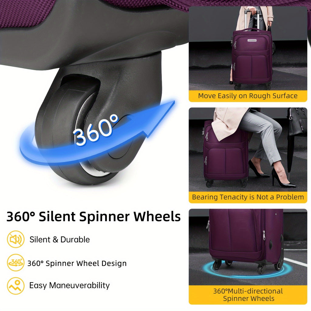5pcs Soft Luggage Collection Including a Duffel, a 20-Inch Carry-On, And 24 & 28-Inch Expandable Rolling Suitcases, Featuring Rotating Wheels, Lightweight Design, Tsa-Approved Lock, in Purple Color
