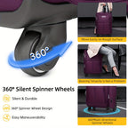 5pcs Soft Luggage Collection Including a Duffel, a 20-Inch Carry-On, And 24 & 28-Inch Expandable Rolling Suitcases, Featuring Rotating Wheels, Lightweight Design, Tsa-Approved Lock, in Purple Color
