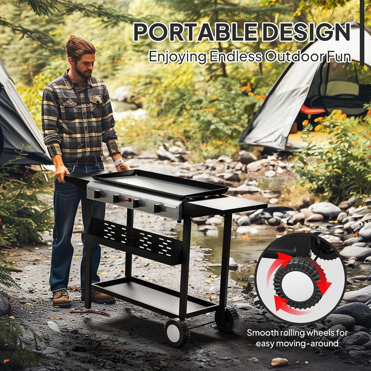 Portable Propane Griddle by MEFEIR — Four Adjustable Burners, 426-Square-Inch Cooktop and Piezo Ignition
