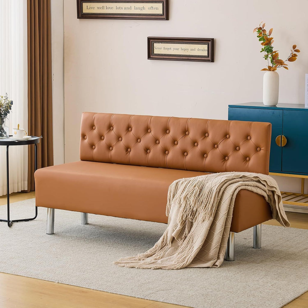 LEADZM Waiting Room Bench with Back, 58.6'' Office Guest Chair Upholstered Reception Seating, Lobby Furniture for Beauty Salon Barbershop Airport Bank Hall Room Conference, Button Tufted