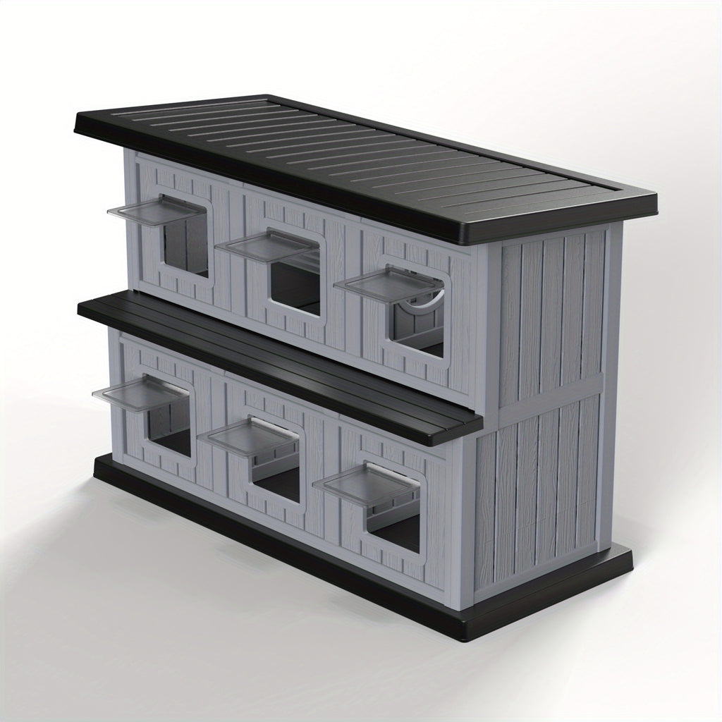 Double-Layer Stray Cat House - 2-Story Outdoor/ Cat Shelter with Large Cozy Space, Multiple Small Windows for Ventilation, Easy Assembly Solid Structure, Gray-Black for stray & feral cats (No Required)