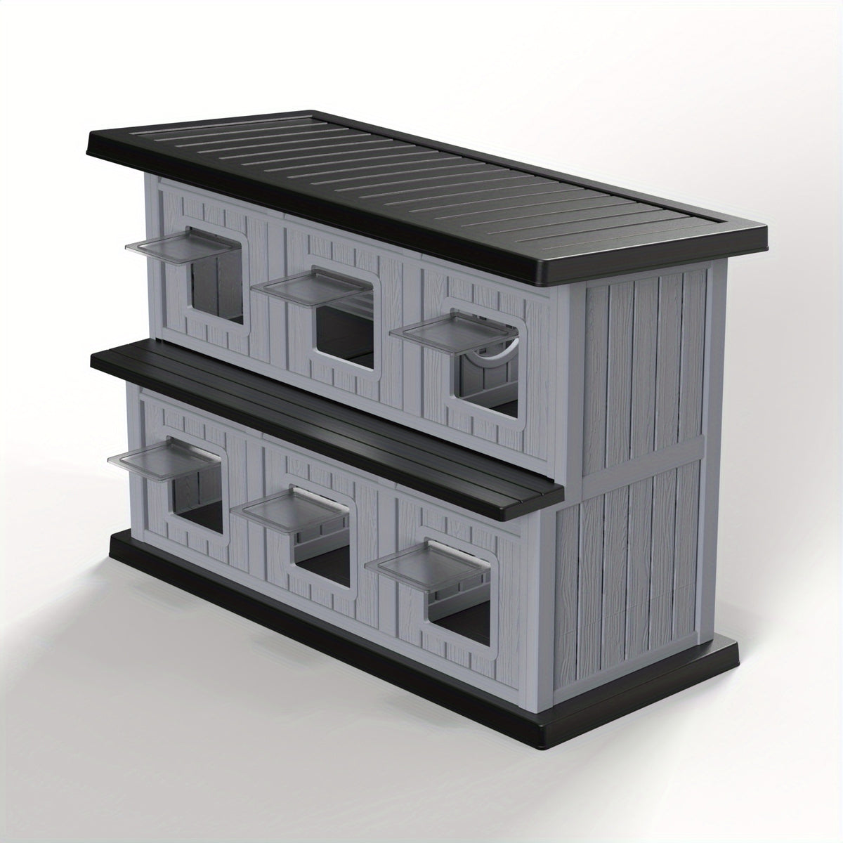 Double-Layer Stray Cat House - 2-Story Outdoor/ Cat Shelter with Large Cozy Space, Multiple Small Windows for Ventilation, Easy Assembly Solid Structure, Gray-Black for stray & feral cats (No Required)